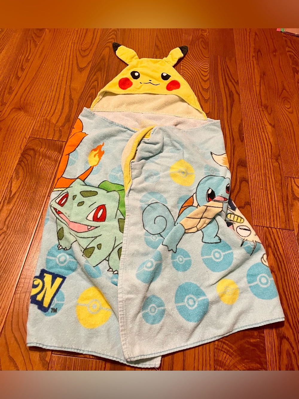 Pokémon Toddler Hooded Bath Towel - Yellow & Light Blue Pikachu Hood